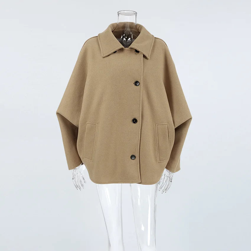 Autumnwomen Clothes Fashion Brown Wool Lapel Long Leeve Cardigan Coat Simple Commuter Casual Simple Women Warm Clothes