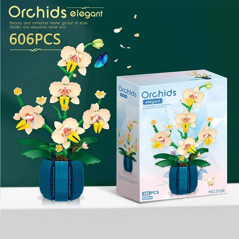 Orchid Flower Building Blocks Model Set Romantic Flowers Wildflower Bouquet Bricks Toys Home Decoration Children Holiday Gift