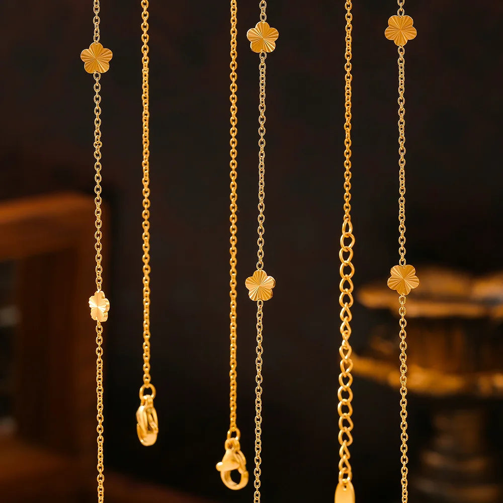 Elegant Golden Flower Stainless Steel Charm Necklace 18K Gold Plated Waterproof Non-Tarnish High Polished Jewelry for Women Gift