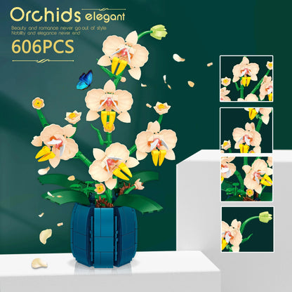 Orchid Flower Building Blocks Model Set Romantic Flowers Wildflower Bouquet Bricks Toys Home Decoration Children Holiday Gift