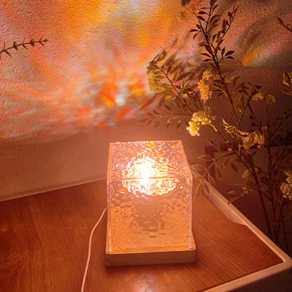 Water Ripple Cube Night Light Rotating Water Wave Night Lights Remote Control 16 Colors Crystal LED Table Lamp for Bedside ﻿